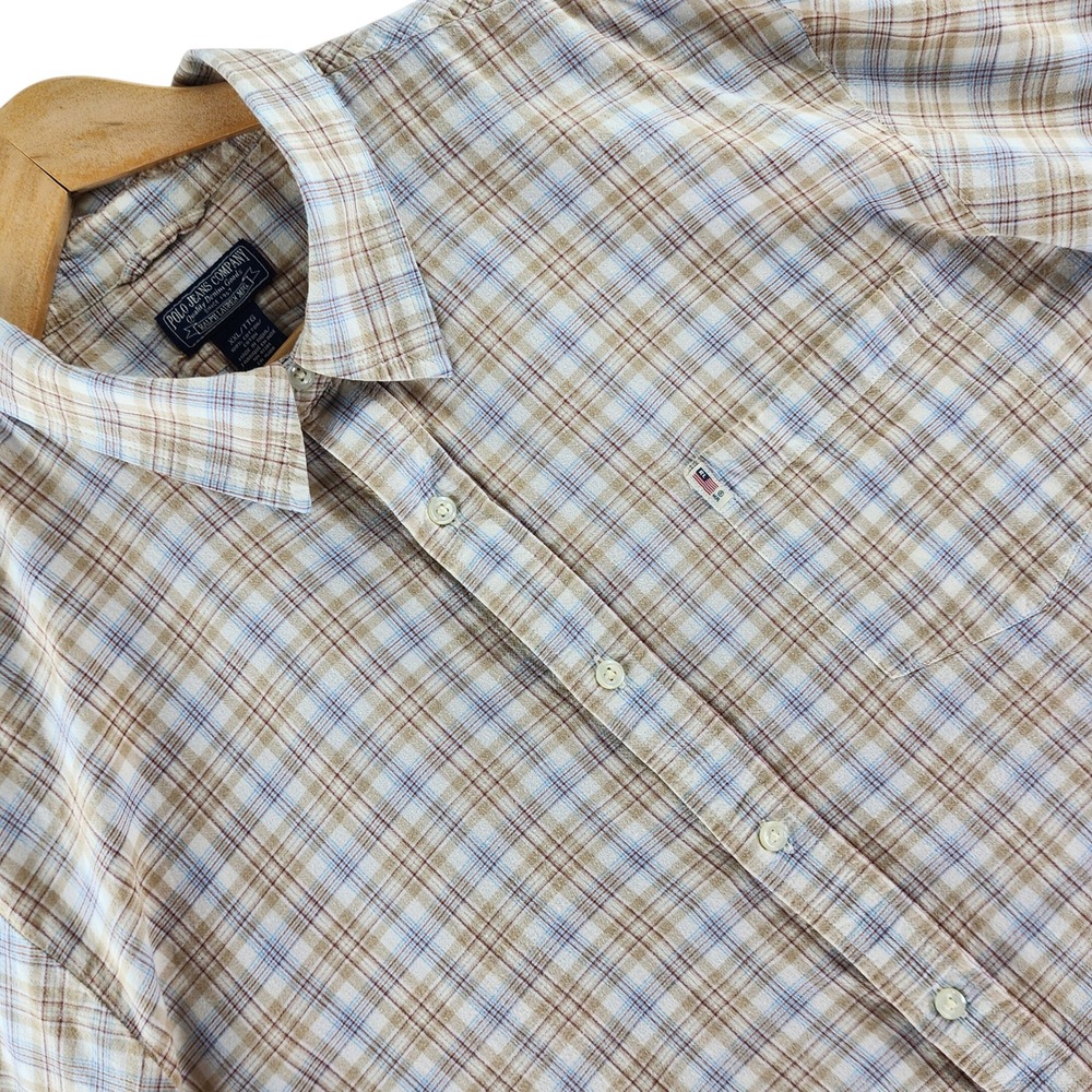 Polo Jeans Ralph Lauren Shirt Mens XXL Plaid Cotton Short Sleeve RL67 Preppy